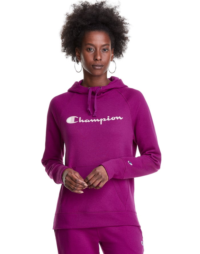 Champion Dame Hættetrøje Lilla - Powerblend Fleece Script Logo - Danmark BFC-018645